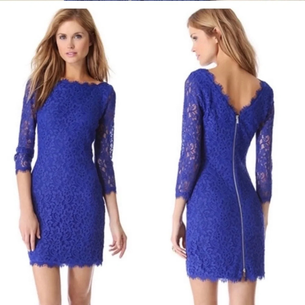Diane Von Furstenberg DVF Zarita Lace Sheath Dress Cobalt Blue Size 2 - Picture 2 of 9